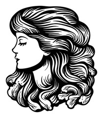 Fototapeta premium Detailed Engraved Profile of a Woman with Stylized Hair
