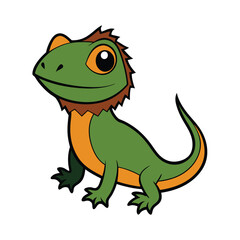 Cartoon illustration of a cute green lizard with orange details.