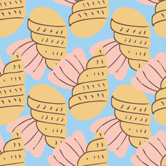 Pastel Summer Seashells Starfish Hand Drawn Artistic Vector Seamless Pattern 