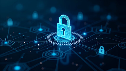 Innovative Visuals of Cybersecurity in Blockchain: Secure Ledger Technology, Encrypted Transactions & Decentralized Protocols - Photo Stock Concept with Empty Space