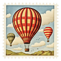Fototapeta premium PNG Air balloon aircraft transportation postage stamp.