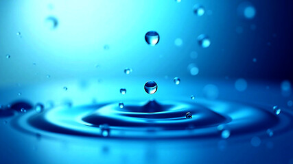 Blue water drop splash creating a clear ripple.
