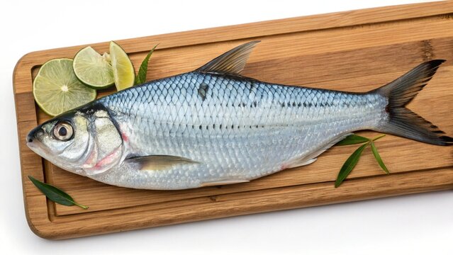 hilsha fish on a wooden board