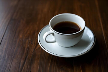 black coffee in a cup on a wooden table top view images