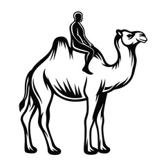 Monochrome Silhouette Camel with Rider, Black and White, Traditional, Middle Eastern Design