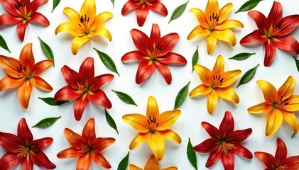 Obraz premium Bold, stylized lilies arranged in a repeating square grid , texture, summer