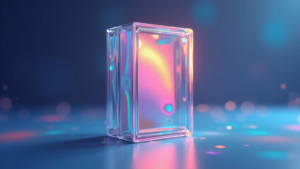 Holographic Packaging Mockup: Futuristic Visual Effects, Dynamic Color Shifts, Sleek Material Rendering, Elevate Product Presentation, Brand Allure, Empty Space Left