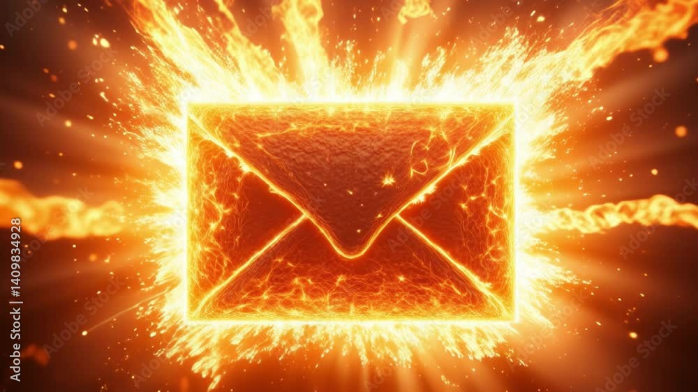 Aufkleber A glowing envelope is surrounded by a fiery explosion