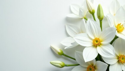 Fototapeta premium Elegant white floral arrangement on pristine background, image, blossom, white flowers