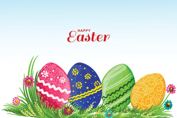 Happy easter day card with landscape background