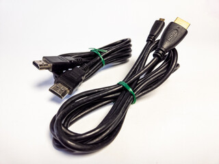 HDMI and mini HDMI cables. Isolated on white background
