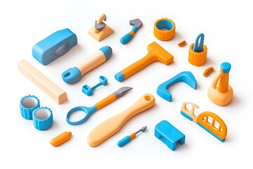 Obraz premium Colorful 3D Cartoon Tools Set for Design Projects