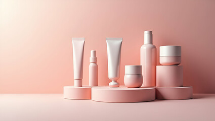Showcase refined modern cosmetic packaging concepts featuring contemporary design structures and dynamic photo stock visuals enhancing product allure in  Photo Stock  Concept  and empty space on the l