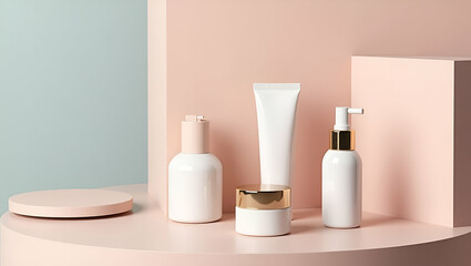 Modern Skincare Packaging Design: Refined Structures, Innovative Graphics & Premium Finishes for Stock Photo Applications with Left-Side Empty Space