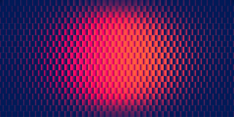 Abstract sunset inspired gradient brick pattern with fractal glass effect and illuminated with warm blending glowing tones. Vibrant sunset glowing through geometric structural glass. Vector background © 3d_kot