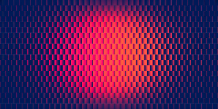 Abstract sunset inspired gradient brick pattern with fractal glass effect and illuminated with warm blending glowing tones. Vibrant sunset glowing through geometric structural glass. Vector background