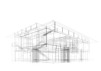 Architectural sketch of modern building 3d rendering