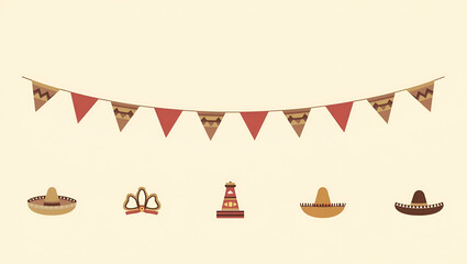 Minimalistic 5 de Mayo Celebration Icons Set: Clean Vector Graphics for Efficient Digital Branding with Symbolic Designs and Streamlined Visuals