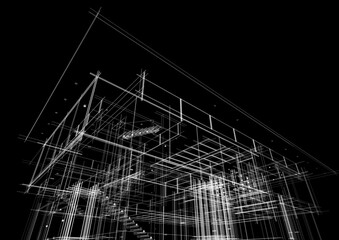 Architectural sketch of modern building 3d rendering