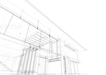 Architectural sketch of modern building 3d rendering