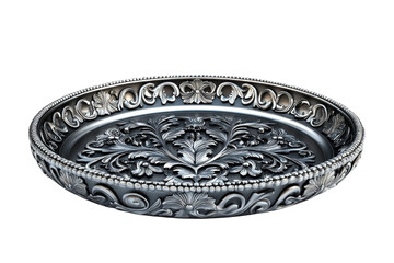 Elegant silver platter with intricate floral design a stunning centerpiece on transparent background