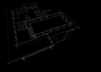 Architectural sketch of modern building 3d rendering