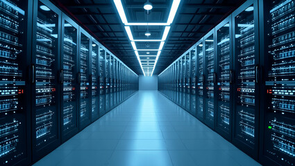 Fototapeta premium Modern cloud data center design with state of the art infrastructure optimized energy management and comprehensive security systems for enterprise grade digital operations. in Photo Stock Concept a