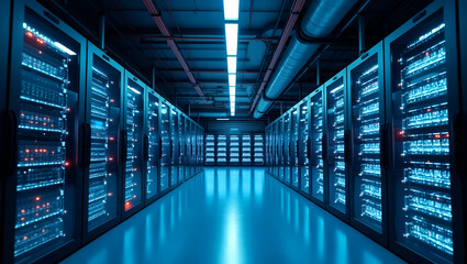 Modern cloud data center design with state of the art infrastructure optimized energy management and comprehensive security systems for enterprise grade digital operations. in  Photo Stock  Concept  a