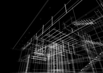 Architectural sketch of modern building 3d rendering