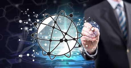 Man touching a global network concept