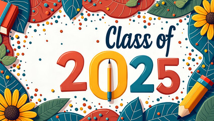 Vibrant Class of 2025 Banner: Bold Typography, Dynamic Graphics, Inspirational Messaging Celebrating Academic Excellence, Unity & School Spirit - Premium Digital Photo Stock