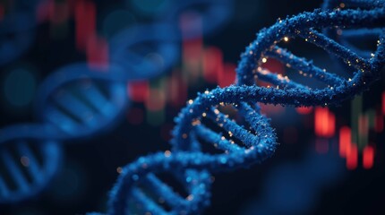 DNA Helix with Stock Market Data Background