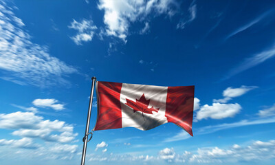 Top view canada flag blue sky cloud white background wallpaper copy space canadian red maple national country patriotism national banner 1 st first day july month north america government politic 