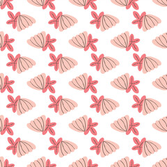 Pastel Summer Seashells Starfish Hand Drawn Artistic Vector Seamless Pattern 