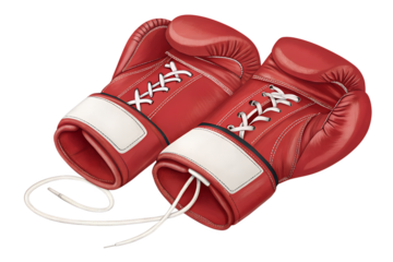 Pair of red boxing gloves isolated on a transparent background. Perfect for sport flyers, fight night promotions, or martial arts graphics.