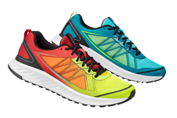 A pair of modern running shoes isolated on a transparent background. Ideal for sportswear ads, e-commerce, or fitness-related projects.
