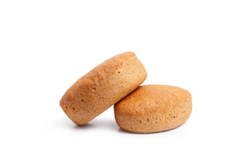 Two wholemeal breads on a white background with copy space