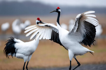 Japanese Red Crown Cranes Dancing