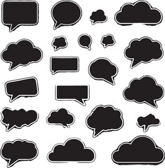 Create a speech bubbles, talk bubbles, and cloud speech bubbles in neon colors, vector art, glowing brightly against a white background, creating a modern, electric look with white background.