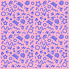 Lines indicate a certain direction, springs, symbols. Flat abstract background.