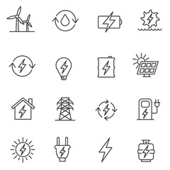 Energy icon set. Power and energy icon set. Thin line icons.