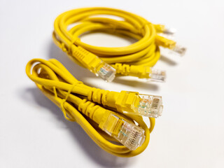 Three ethernet LAN cables. Isolated on white background.