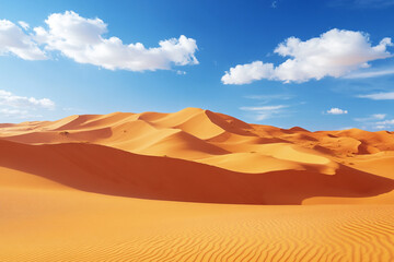 Serene desert landscape under a vibrant blue sky majestic sand dunes bathed in sunlight