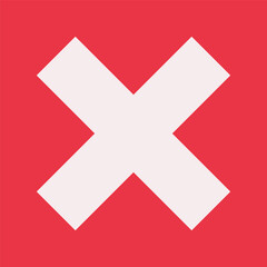 Fototapeta premium Vector flat concept with white cross symbol on red background. Minimalistic design for brochure or app. Clipart collection with stop icon about cancel or disconnect something