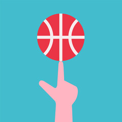Vector flat concept learns how to spin basketball on finger. Ball trick is spectacular freestyle that shows mastery. Clipart sport collection with square composition