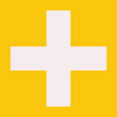 Fototapeta premium Vector flat concept with white plus symbol on yellow background. Minimalistic design for brochure or app. Clipart collection with icon about add bonus or increase something