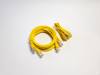 Three ethernet LAN cables. Isolated on white background.