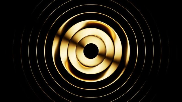 Looping 3D animation. Abstract minimalist aesthetic background. Fluted glass texture. Gradient in shades of gold reflects and slides inside black round discs
