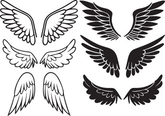 Angel Wings Vector Set , Black & White Wing Designs, Tattoo & Art Inspiration