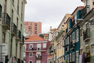 Fototapeta premium Vibrant Portuguese Street with Colorful Buildings